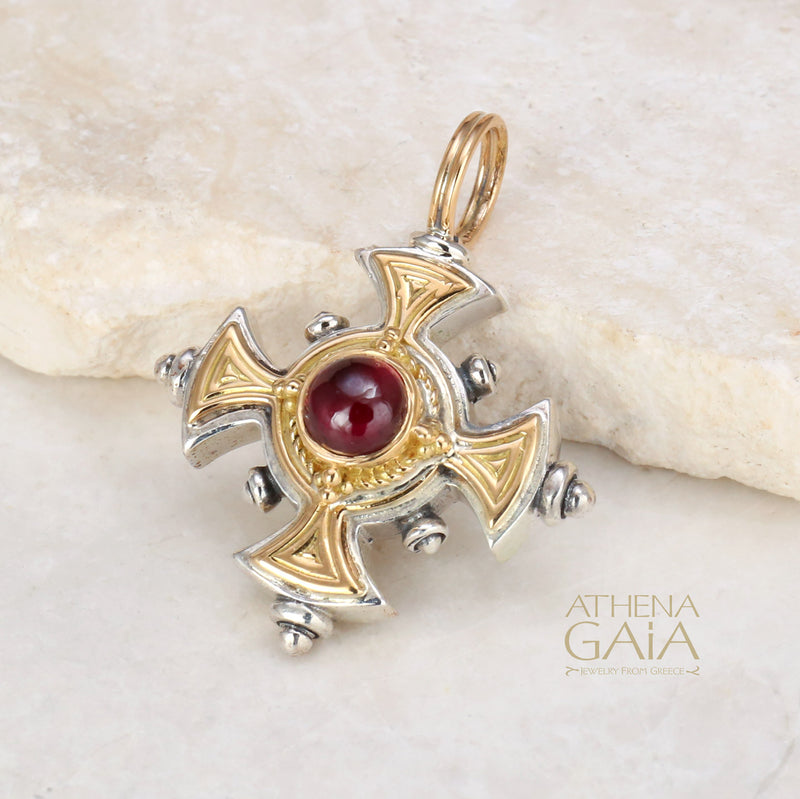 The Stone Maltese Cross (Large) - 18k Gold & Sterling Silver - Cross Necklace