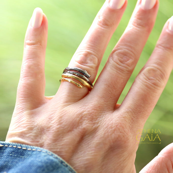 Double Branch Ring - Gold Plated Sterling Silver Ring