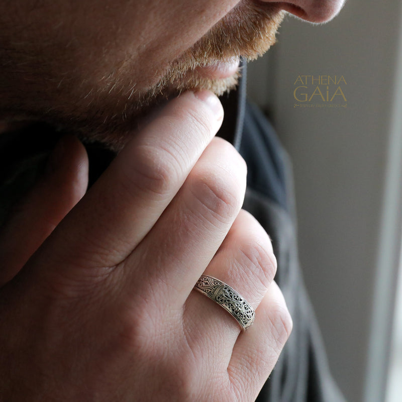 Mediterranean Band Ring - Sterling Silver - Stackable Ring