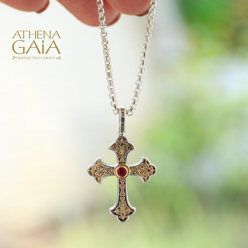 Aretousa Fleury Cross (Small) - 18k Gold & Sterling Silver - Orthodox Cross