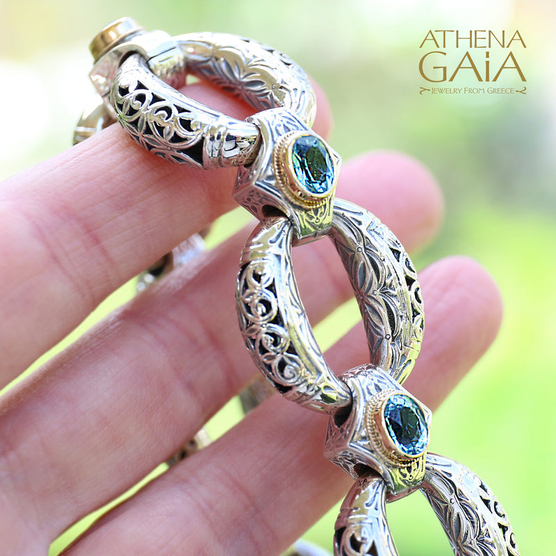 Zelda Large Stone Bridge Link Bracelet - 18k Gold & Sterling Silver