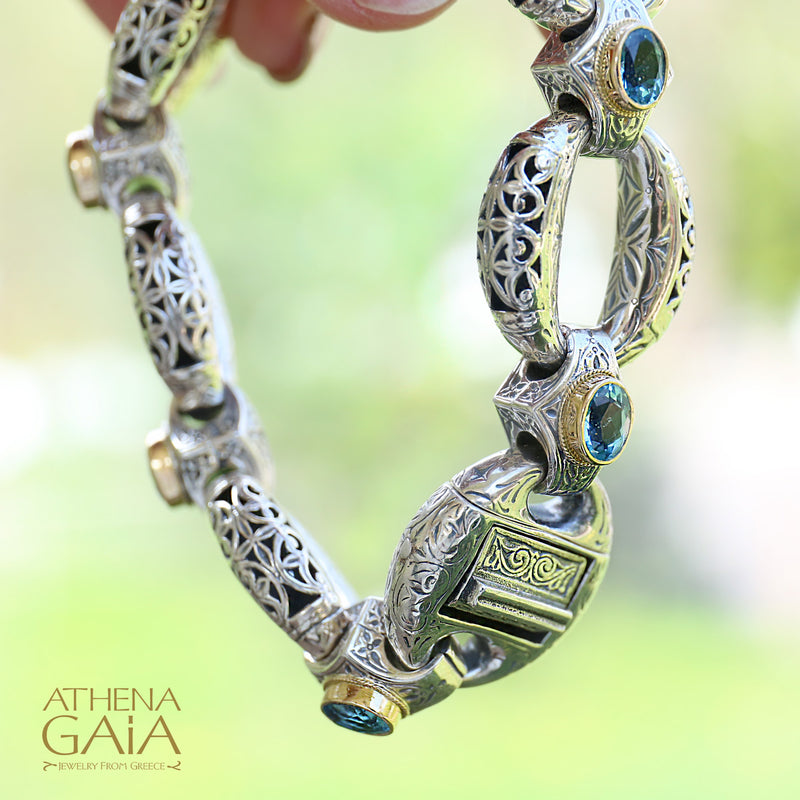 Zelda Large Stone Bridge Link Bracelet - 18k Gold & Sterling Silver