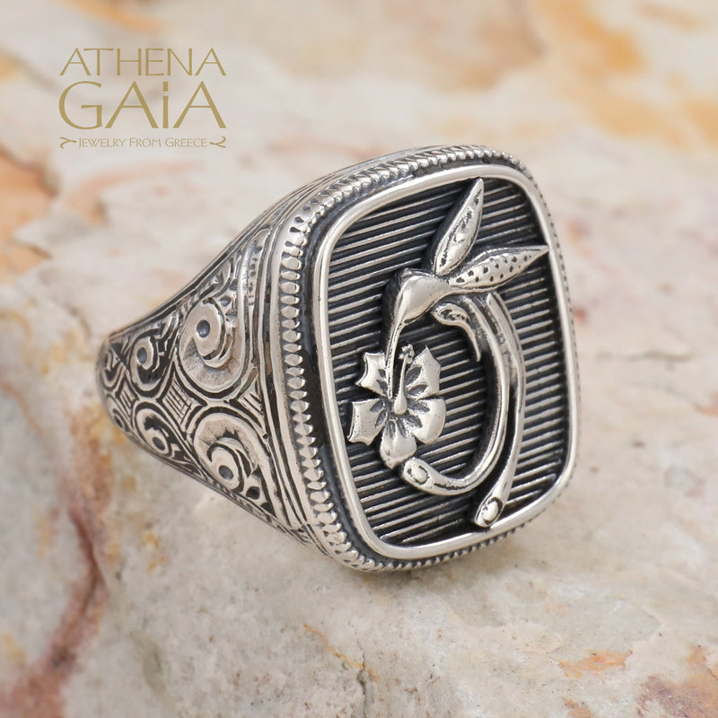 Hummingbird Talisman Ring- Sterling Silver Ring - Signet Ring
