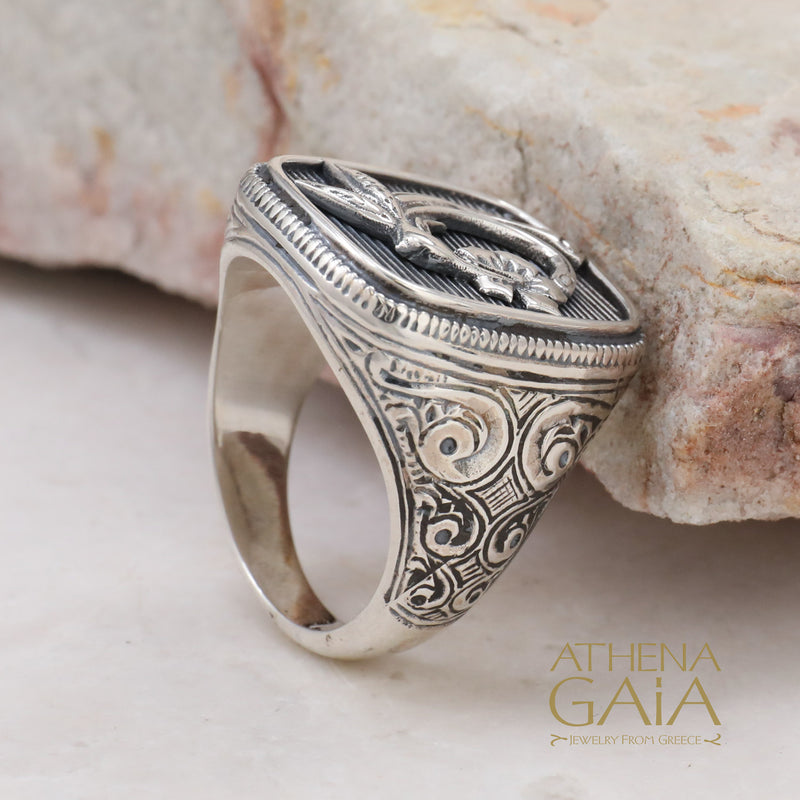 Hummingbird Talisman Ring- Sterling Silver Ring - Signet Ring