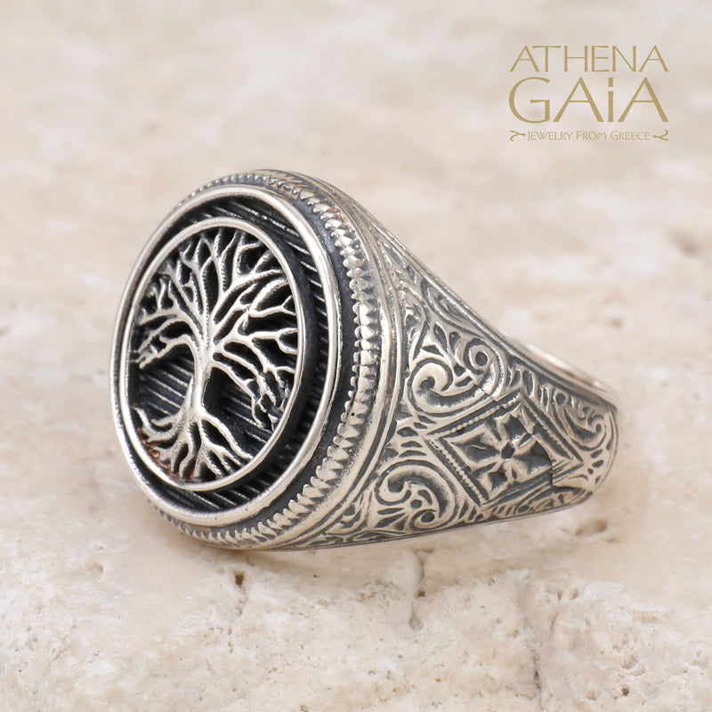 Tree of Life Talisman Ring - Sterling Silver - Signet Ring