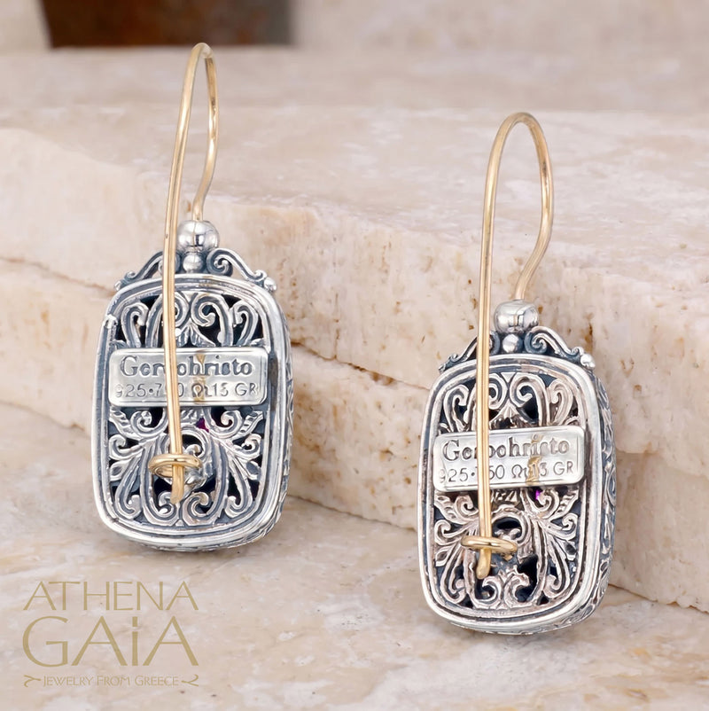 Mediterranean Gemstone Tablet Earrings - 18k Gold & Sterling Silver Earring - French Wire Earrings