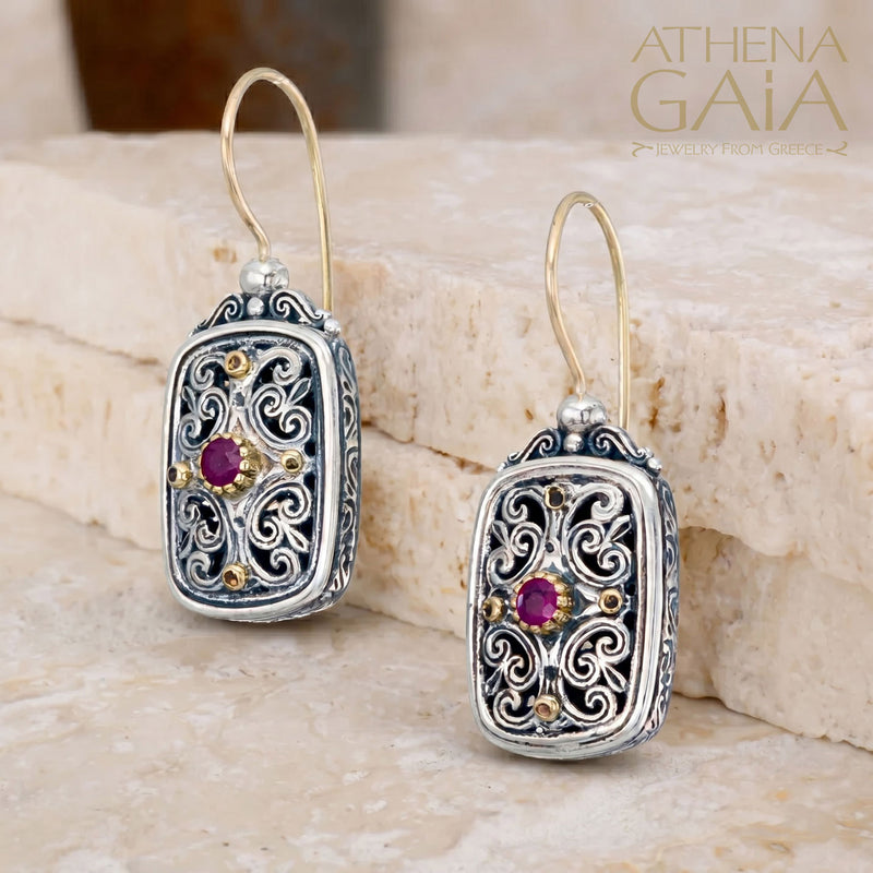 Mediterranean Gemstone Tablet Earrings - 18k Gold & Sterling Silver Earring - French Wire Earrings