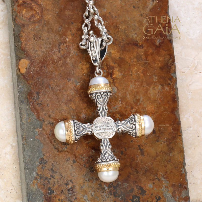 The Santorini Pomme Cross - 18k Gold and Sterling Silver - Cross Necklace