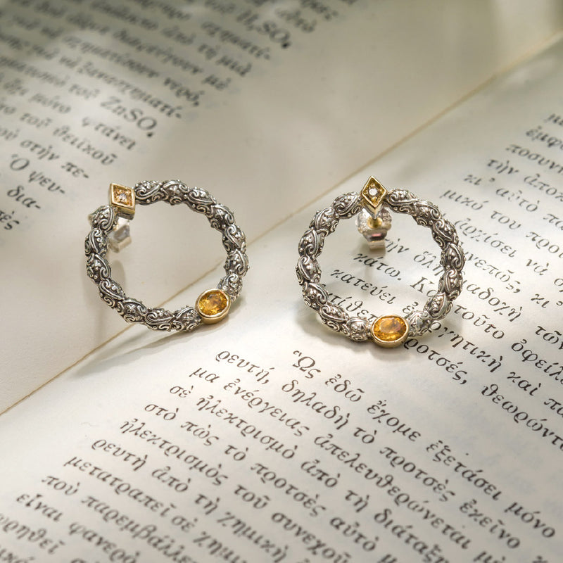 Single Oval Stone Medium Stud Cycle Earrings - 18k Gold & Sterling Silver Earrings