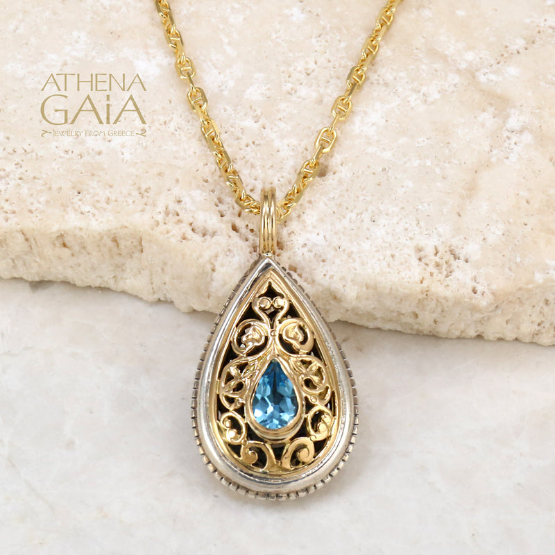 Garden Shadows Teardrop Gemstone Pendant - 18k Gold & Sterling Silver Pendant