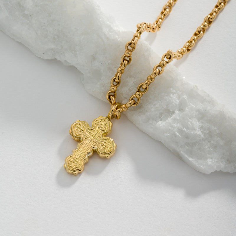 Wide Orthodox Cross (Small) - 18k Gold by Gerochristo
