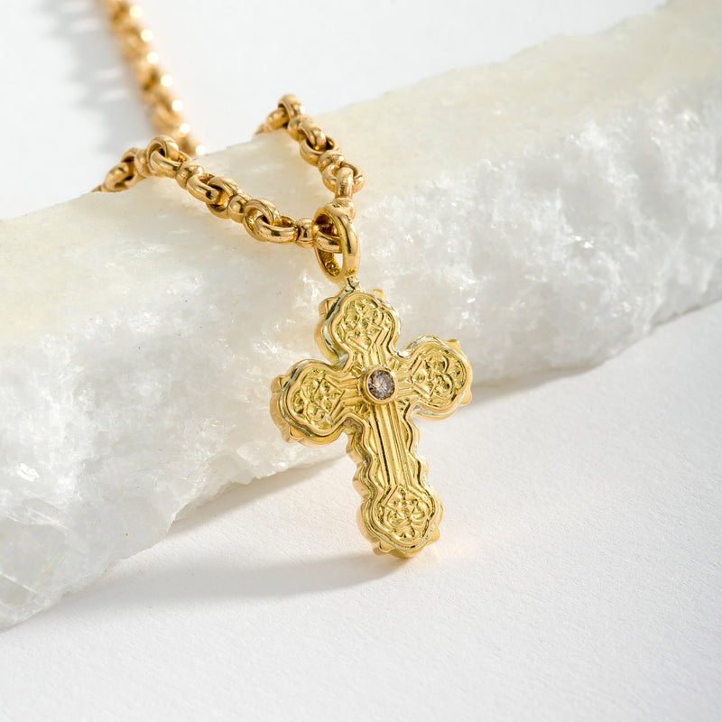 Wide Orthodox Diamond Cross (Small) - 18k Gold by Gerochristo