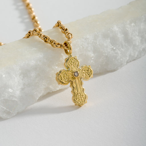 Wide Orthodox Diamond Cross (Small) - 18k Gold by Gerochristo