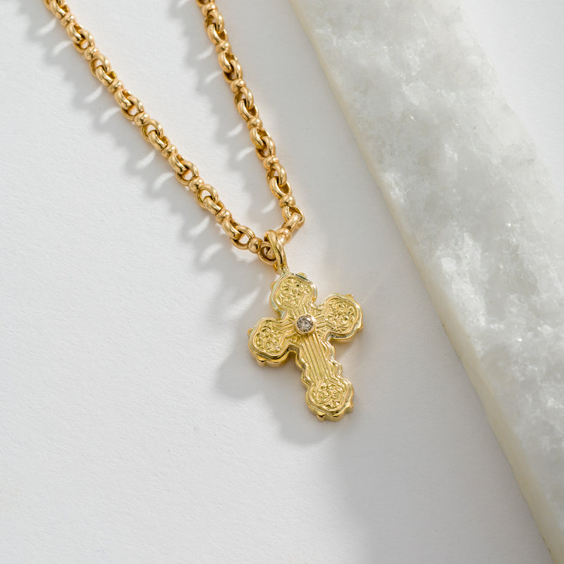 Wide Orthodox Diamond Cross (Small) - 18k Gold by Gerochristo