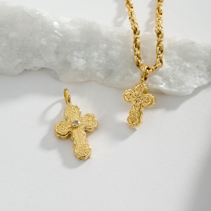 Wide Orthodox Diamond Cross (Small) - 18k Gold by Gerochristo
