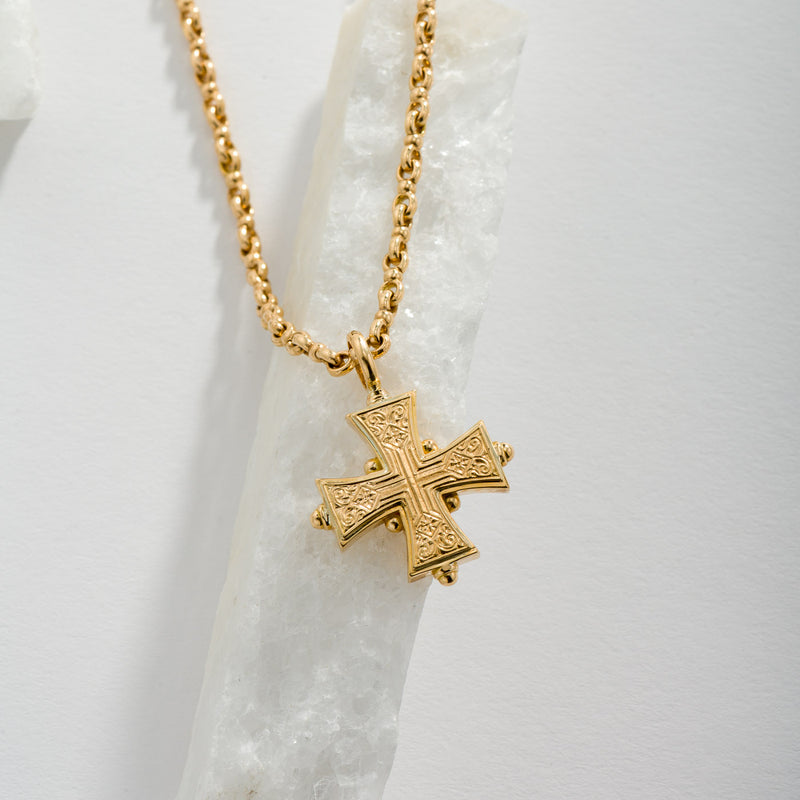 Cross-in-Cross Etched Cross (Medium) - 18k Gold by Gerochristo