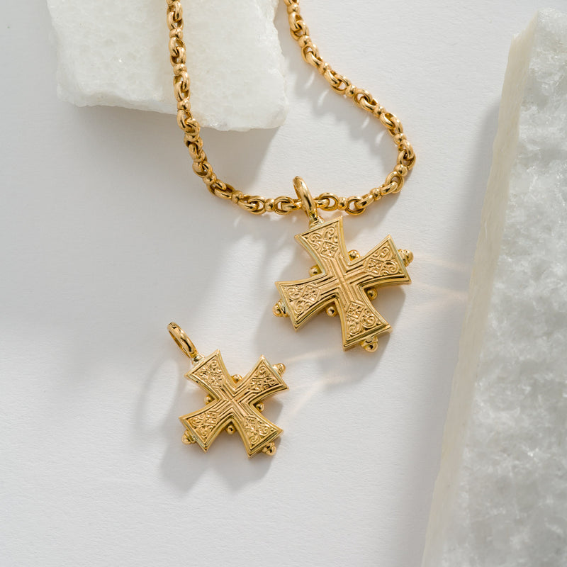 Cross-in-Cross Etched Cross (Medium) - 18k Gold by Gerochristo