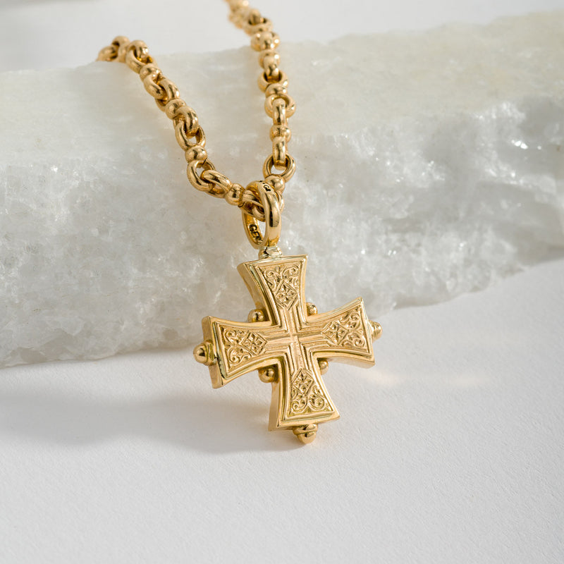 Cross-in-Cross Etched Cross (Large) - 18k Gold by Gerochristo