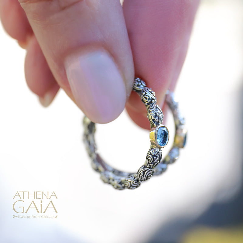 Meadow Breeze Single Oval Stone Earrings - 18k Gold & Sterling Silver - Hoop Earrings