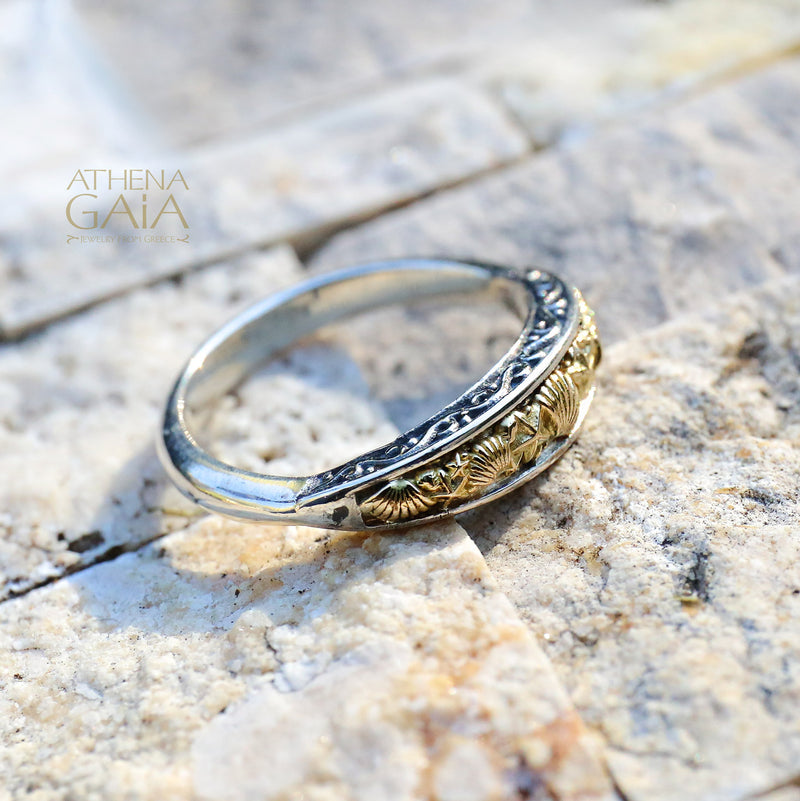 Thalassa Seashells Band Ring - 18k Gold & Sterling Silver Ring - Stackable Ring