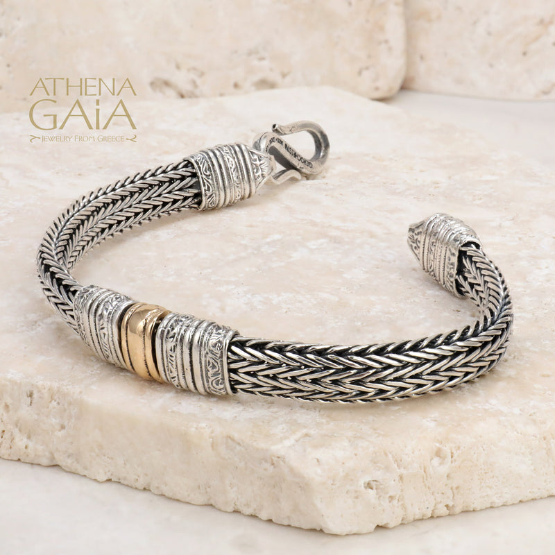 Wide Strap Bracelet - 18k Gold & Sterling Silver Bracelet