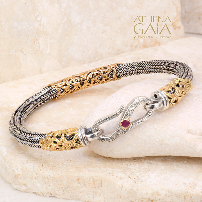 Triple Gold Collar Strap Bracelet - 18k Gold & Sterling Silver