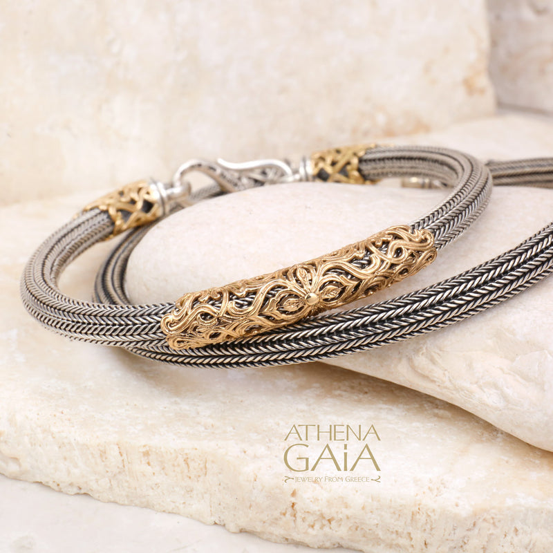 Triple Gold Collar Strap Bracelet - 18k Gold & Sterling Silver