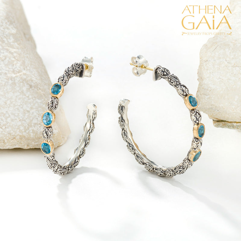 Meadow Breeze Triple Oval Stone Earrings - 18k Gold & Sterling Silver - Hoop Earrings