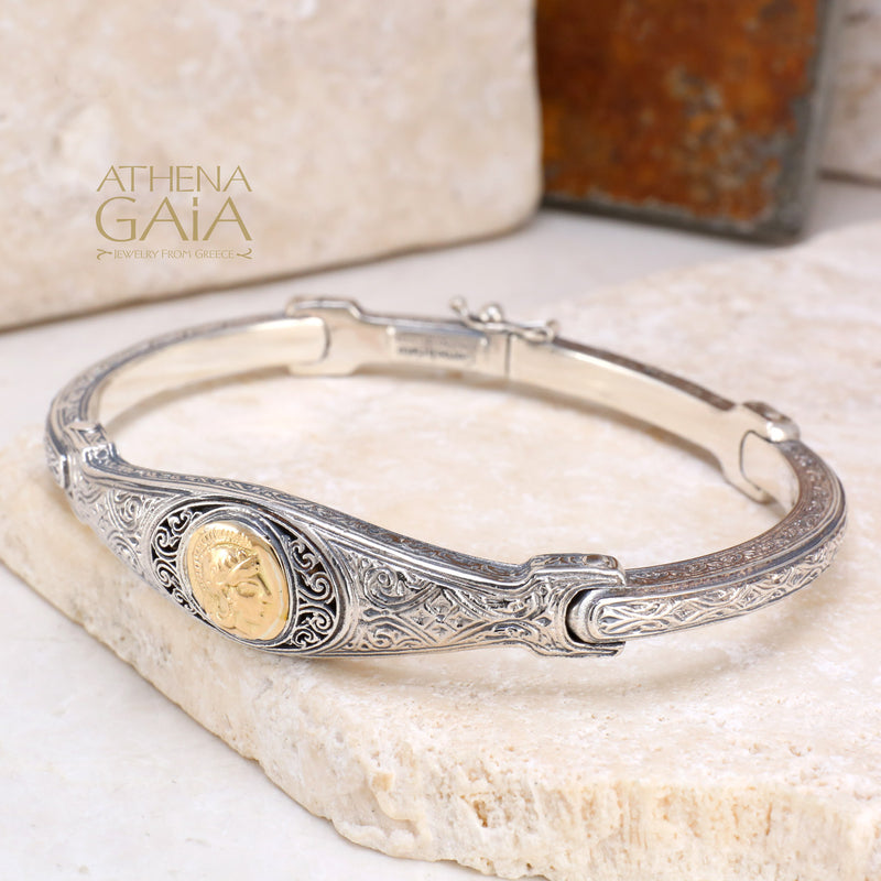 Alexander Coin Bracelet- 18k Gold and Sterling Silver - Flex Bangle Bracelet