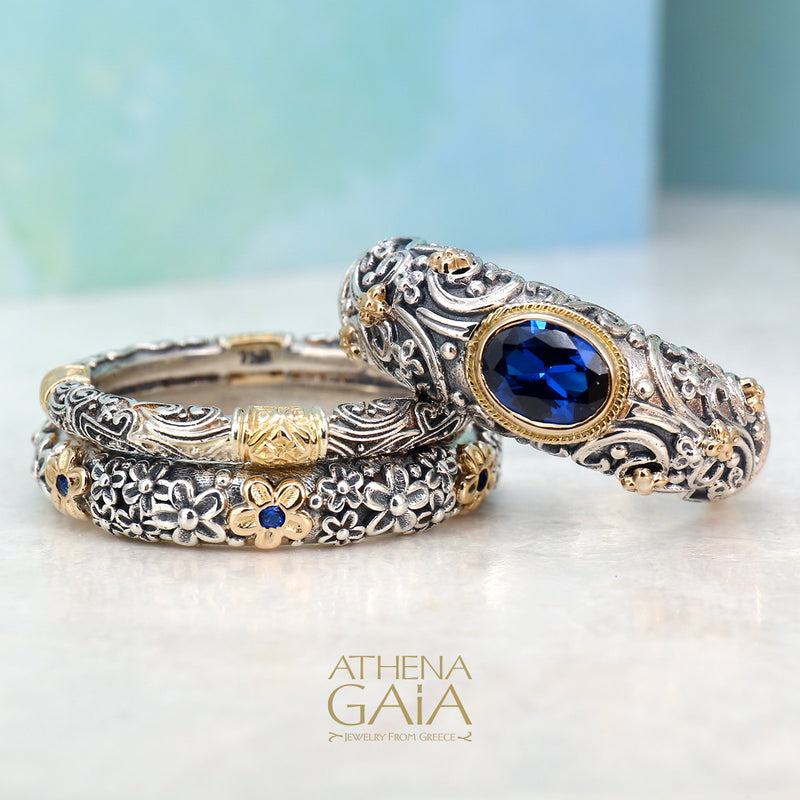 3-Ring Meadow Breeze Color Classic Triple Stack - 18k Gold & Sterling Silver Ring - Stackable Ring