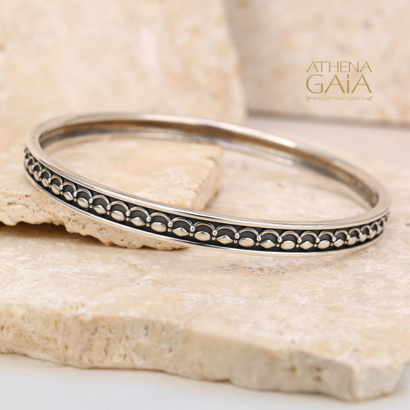 Wave Beads Bracelet - Sterling Silver - Solid Bangle Bracelet