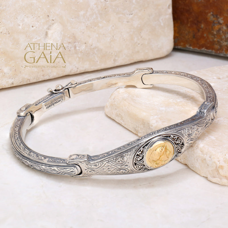 Alexander Coin Bracelet- 18k Gold and Sterling Silver - Flex Bangle Bracelet