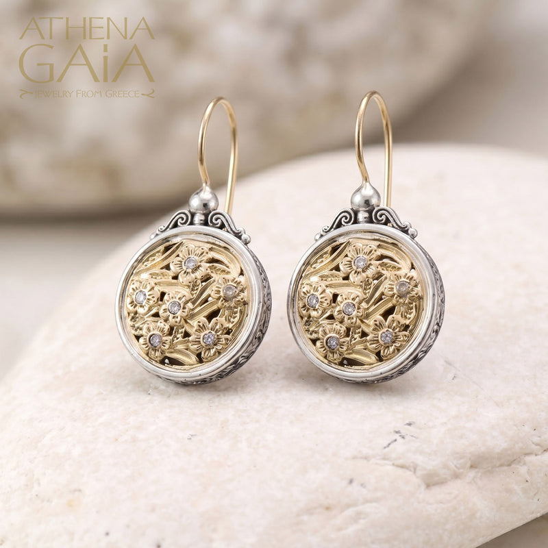 Harmony Circle Diamond Earrings - 18k Gold & Sterling Silver - French Wire Earrings