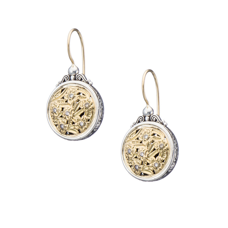 Harmony Circle Diamond Earrings - 18k Gold & Sterling Silver - French Wire Earrings
