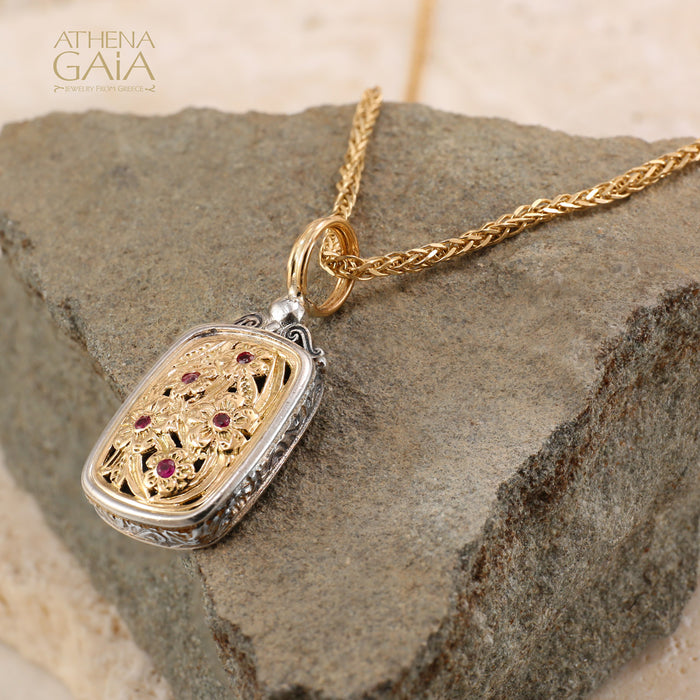 Meadow Shadows Ruby Tablet Pendant - 18k Gold & Sterling Silver Pendant