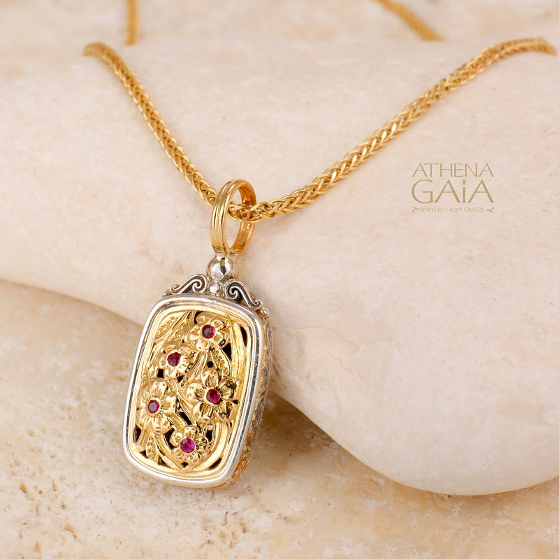 Meadow Shadows Ruby Tablet Pendant - 18k Gold & Sterling Silver Pendant