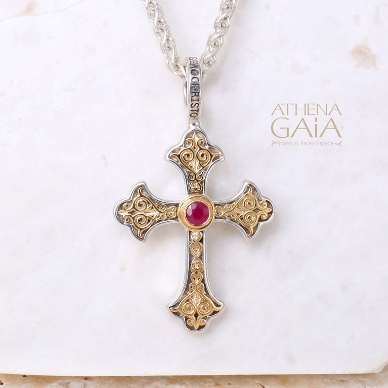 Aretousa Fleury Cross (Small) - 18k Gold & Sterling Silver - Orthodox Cross