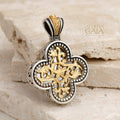 Floral Rounded Greek Cross - Gold Plated Sterling Silver - Orthodox Cross Necklace