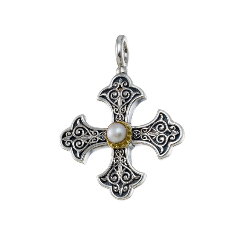 Aretousa Silver Faced Fleury Greek Cross (Large)- 18k Gold and Sterling Silver - Orthodox Cross