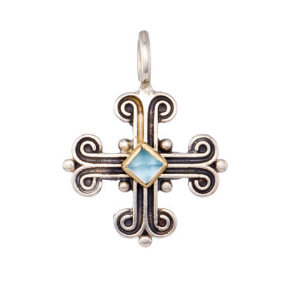 Monastiraki Tetragon Bezel Cross - 18k Gold & Sterling Silver - Byzantine Cross