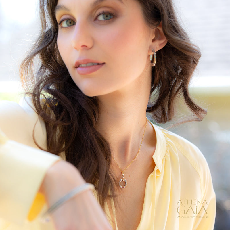 Single Round Stone Stud Cycle Pendant (Large) - 18k Gold & Sterling Silver Pendant With Diamond