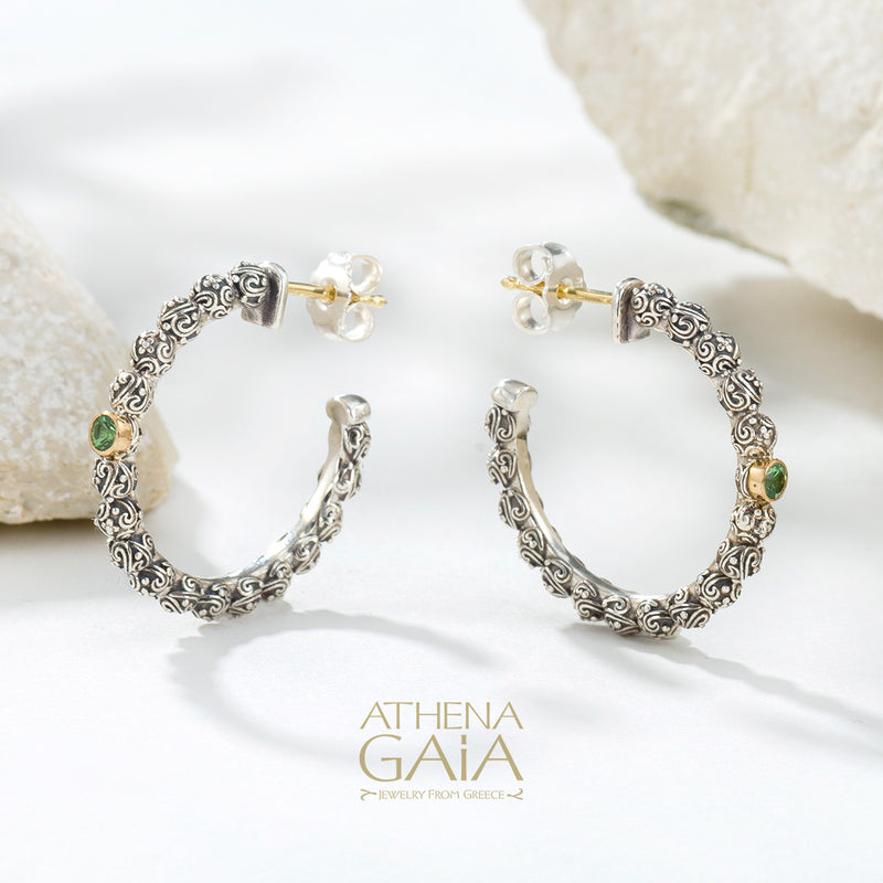 Meadow Breeze Single Round Stone Earrings - 18k Gold & Sterling Silver - Hoop Earrings