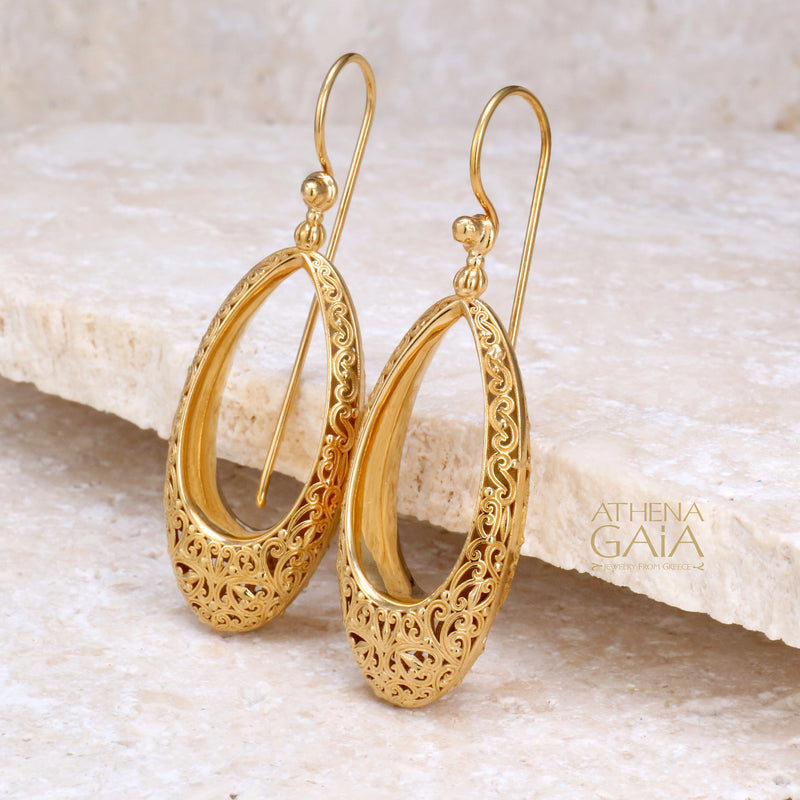 Kallisto Open Oval Filigree Earrings - Sterling Silver - French Wire Earrings