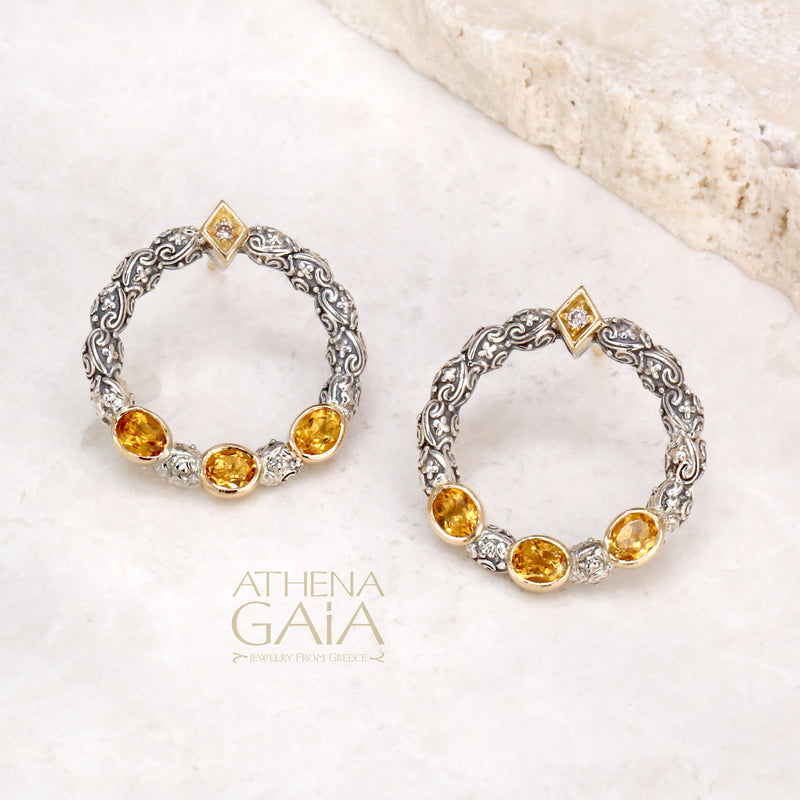 Meadow Breeze Triple Oval Stone Post Earrings - 18k Gold & Sterling Silver Earrings