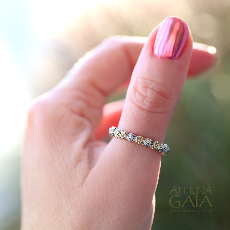 Wild Flowers Accent Ring - 18k Gold & Sterling Silver Ring - Stackable Ring