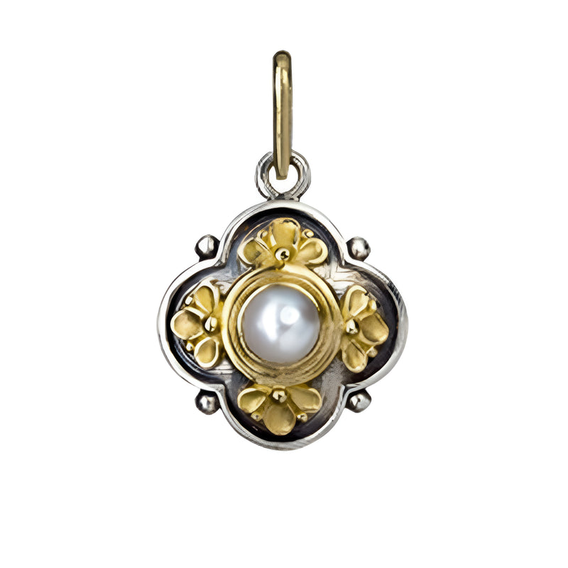 Athenian Flower Charm Pendant - 18k Gold & Sterling Silver Pendant