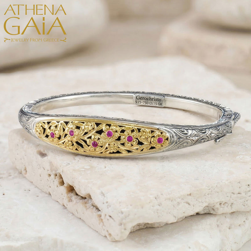 Harmony Bracelet - 18k Gold & Sterling Silver - Hinged Bangle Bracelet