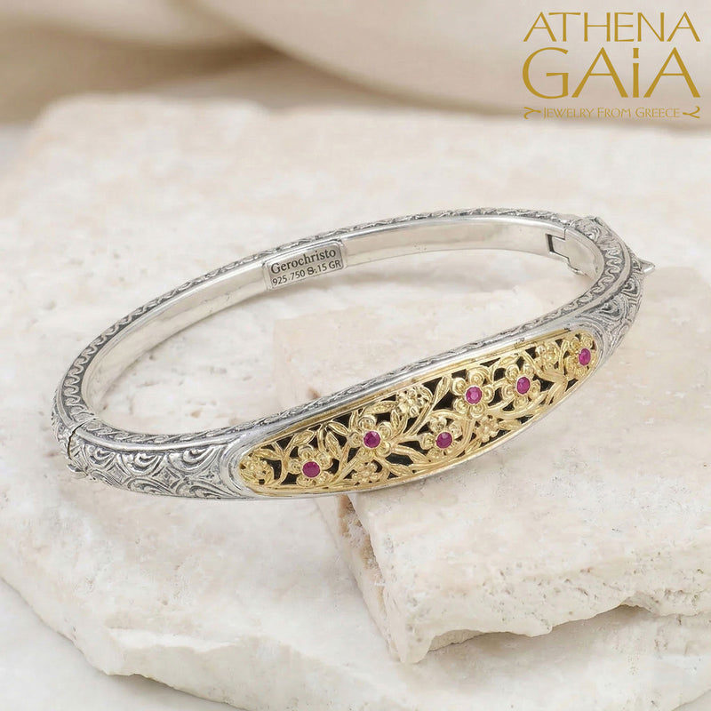 Harmony Bracelet - 18k Gold & Sterling Silver - Hinged Bangle Bracelet