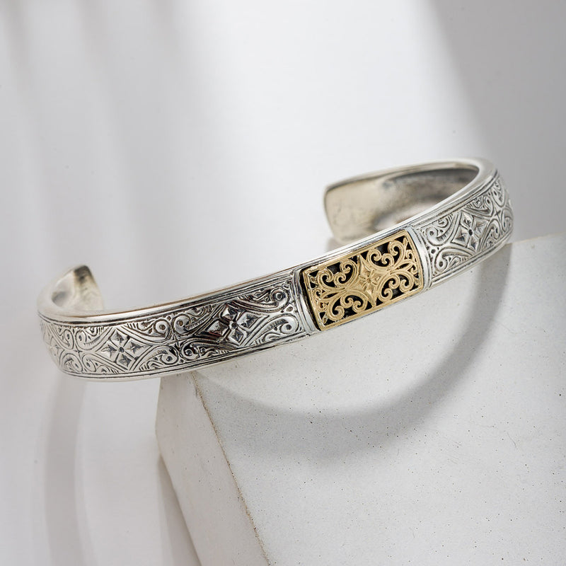 Mediterranean Open Cuff Bracelet - 18k Gold & Sterling Silver
