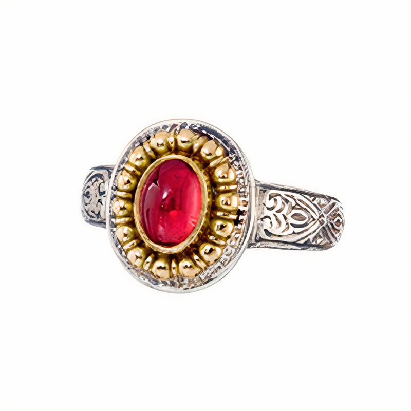 Byzantine Rose Ring - 18k Gold & Sterling Silver Ring - Signet Ring